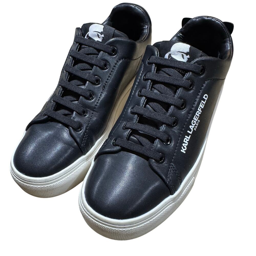 Karl Lagerfeld Paris Chella Karl Sneaker Women’s 7M Black Leather J24